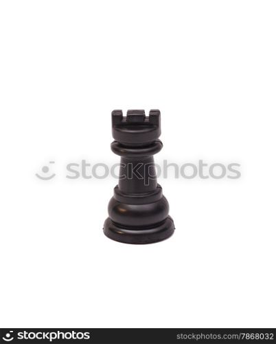 Black rook chess piece isolated on white background