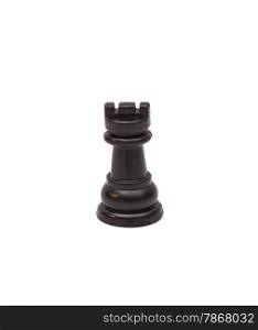 Black rook chess piece isolated on white background