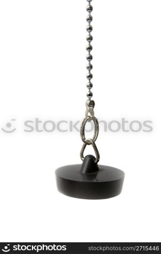 Black rubber drain plug hanging in a ball chain