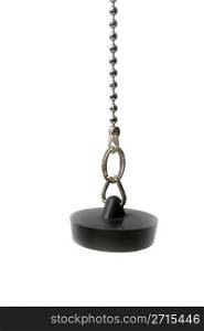 Black rubber drain plug hanging in a ball chain
