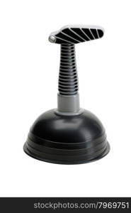 Black rubber plunger vantuz, with a gray handle. Isolate on white.