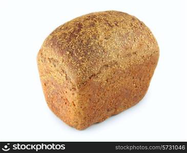 Black rye bread with caraway seeds on white background
