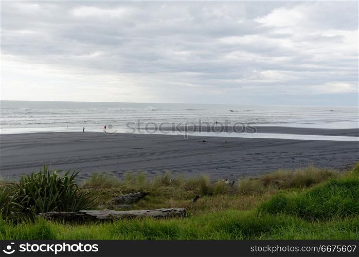 Black sand beach. Black sand beach along the Taranaki coast, New Zealand