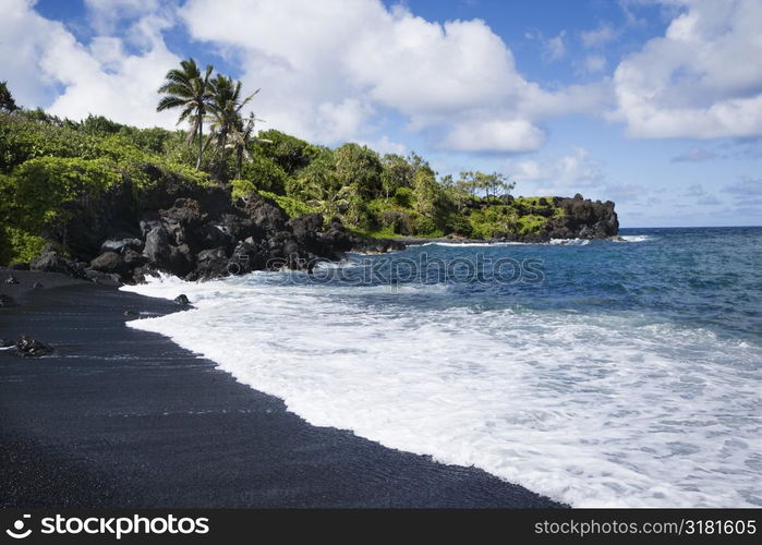 Black sand beach in Maui, Hawaii.