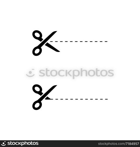 Black Scissors icons with cut lines on white background. Scissors icon. Eps10. Black Scissors icons with cut lines on white background. Scissors icon