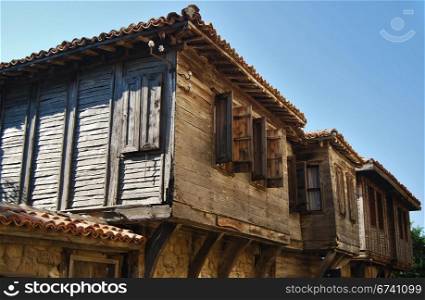 Black sea old wooden coastal town houses