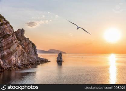 Black sea scenery near the Swallow nest in Crimea, Ukraine.. Black sea scenery near the Swallow nest in Crimea, Ukraine
