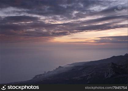 Black sea south coast at sunset, Crimea, Ukraine