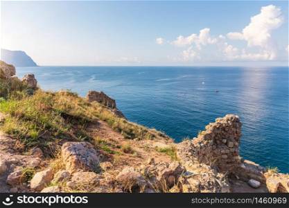 Black sea view from the Balaklava cape, Crimea.