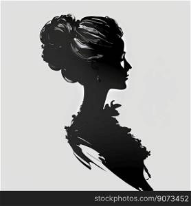 Black shilouette of elegant woman with a bun on a white background. Generative AI