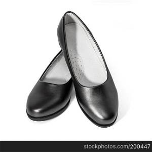 Black shine leather girl shoes isolated on white with clipping path