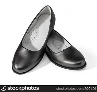 Black shine leather girl shoes  with clipping path