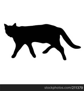 Black silhouette of a walking cat. Vector illustration.