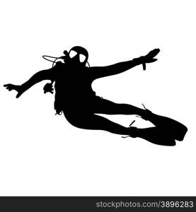 Black silhouette scuba divers. Vector illustration.