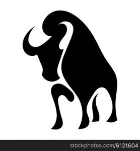 Black silhouette simple of a bull isolated on white background. Vector illustration.