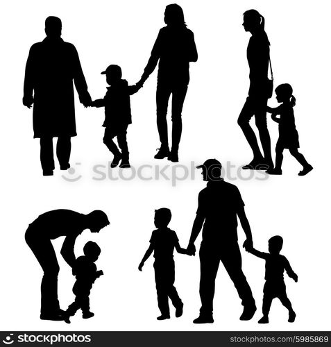 Black silhouettes Family on white background. Vector illustration.