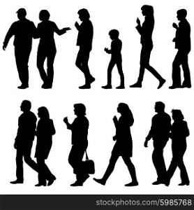 Black silhouettes of beautiful mans and womans on white backgrou. Black silhouettes of beautiful mans and womans on white background. Vector illustration.