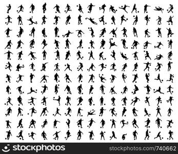 Black silhouettes of football players on white background