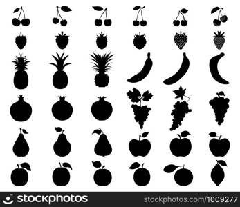 Black silhouettes of fruit, vector icon set for web and mobile