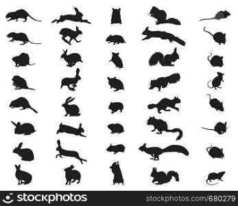 Black silhouettes of rodents on a white background