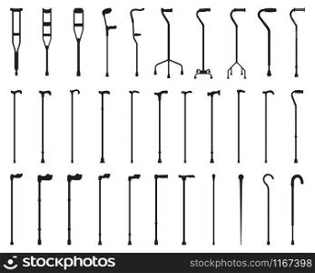 Black silhouettes of sticks and crutches on a white background