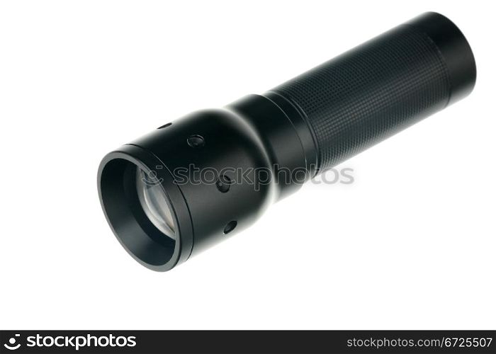 Black small flashlight isolated on white background