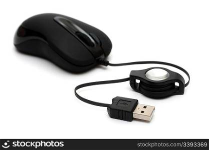 black small portable mouse isolated on white