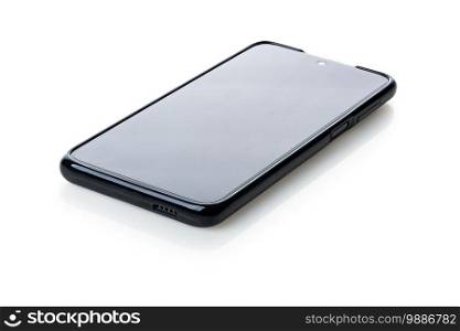 Black smart phone isolated on a white background. Black smart phone