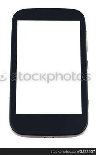 black smart phone with cut out screen isolated on white background
