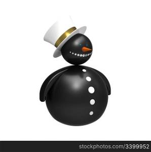 Black snowman Christmas decoration isolated on white 3d render