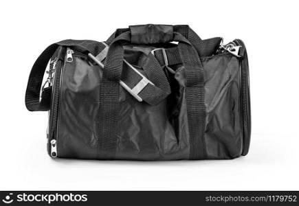 Black sport bag isolated. Travel bag.with clipping path
