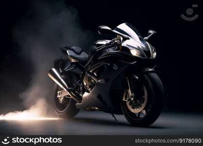 Black sport bike. Illustration Generative AI 