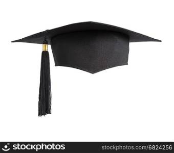 Black square graduate hat with a tassel isolated on white background