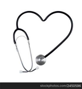 Black stethoscope with heart shape isolated on a white background. Stock photo.. Black stethoscope with heart shape isolated on white background. Stock photo.