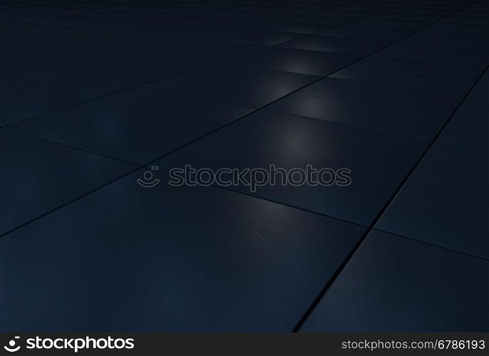 Black stone tiles on floor and blue backlight