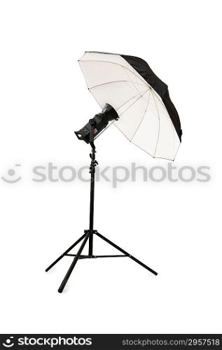 Black studio umbrella isolated on the white