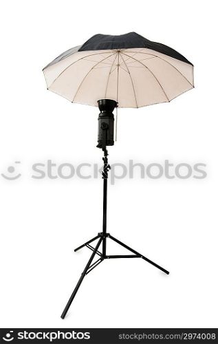 Black studio umbrella isolated on the white
