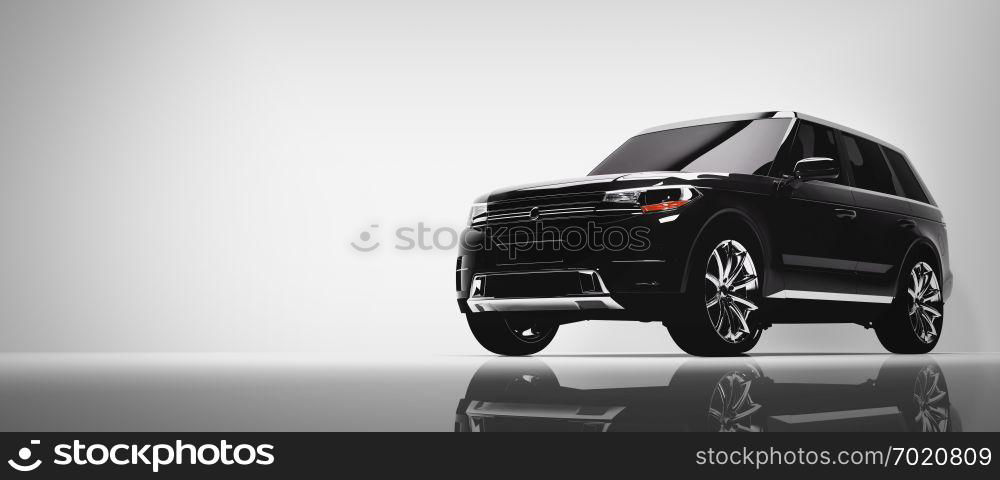 Black SUV car on white background. Brandless vehicle, modern automobile design. 3D illustration.. Black SUV car on white background.