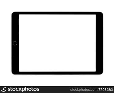 Black tablet computer with a blank screen isolated on a white background
