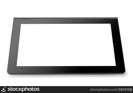 Black tablet computer with blank screen isolated on white background. Black tablet computer with blank screen