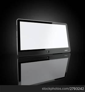 Black tablet pc on black background. 3d