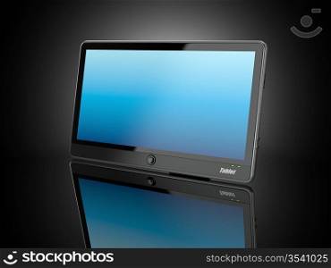 Black tablet pc on black background. 3d