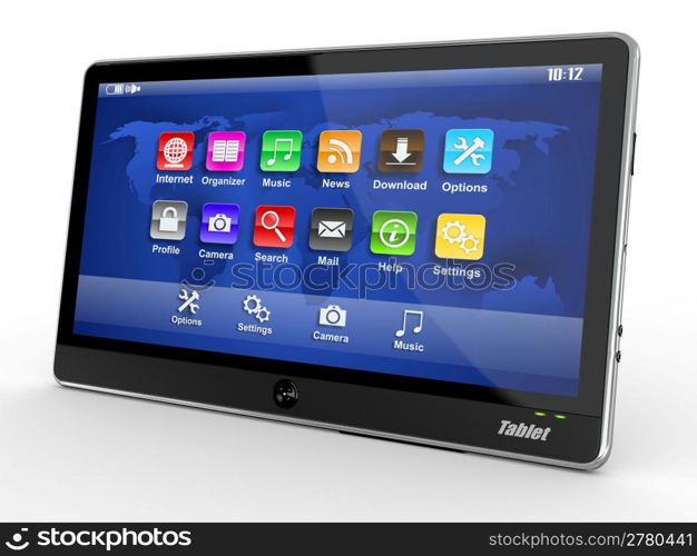 Black tablet pc on white background. 3d