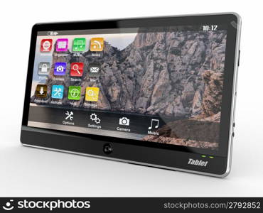 Black tablet pc on white background. 3d
