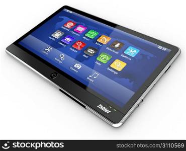 Black tablet pc on white background. 3d