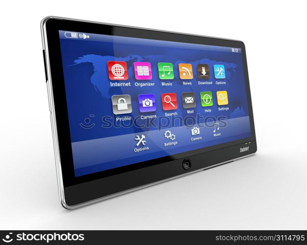 Black tablet pc on white background. 3d