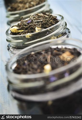 black tea in a glass container