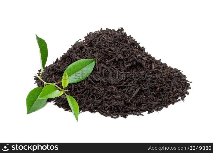 Black tea with leafs