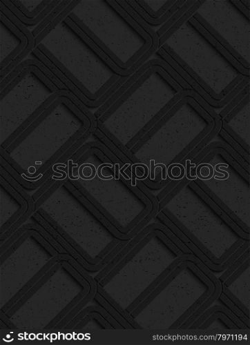 Black textured plastic rounded rectangles .Seamless abstract geometrical pattern with 3d effect. Background with realistic shadows and layering.
