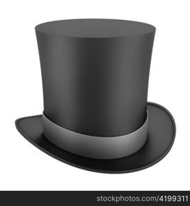 black top hat with gray strip isolated on white background